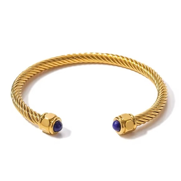 Adelaide Lazurite  18K Gold Stainless Steel Cuff Bracelet - Picture 5 of 8